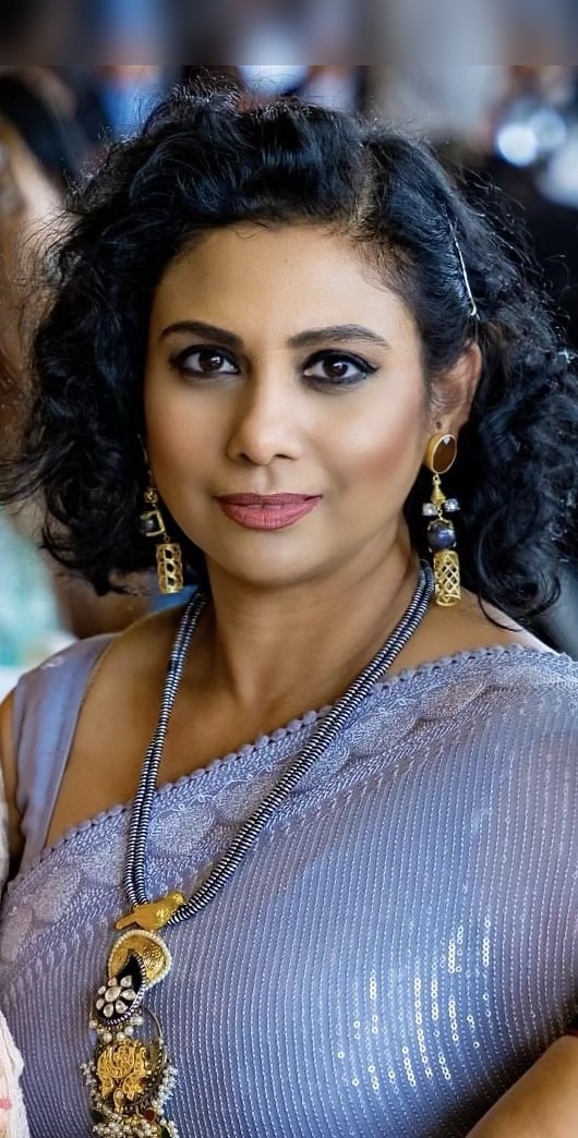 Anabin Islam, founder of Final Cut Advisory, in a lavender sequin saree